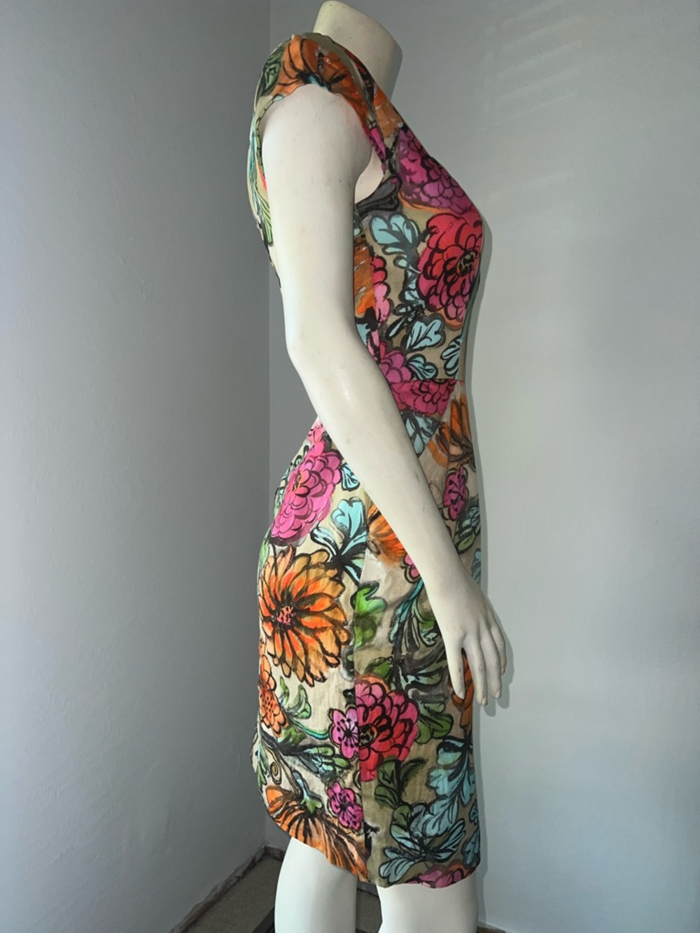 Milly Square Neck Cotton Multi Color Floral Retro Mad Men Cosplay. Size 8. - Picture 3 of 6